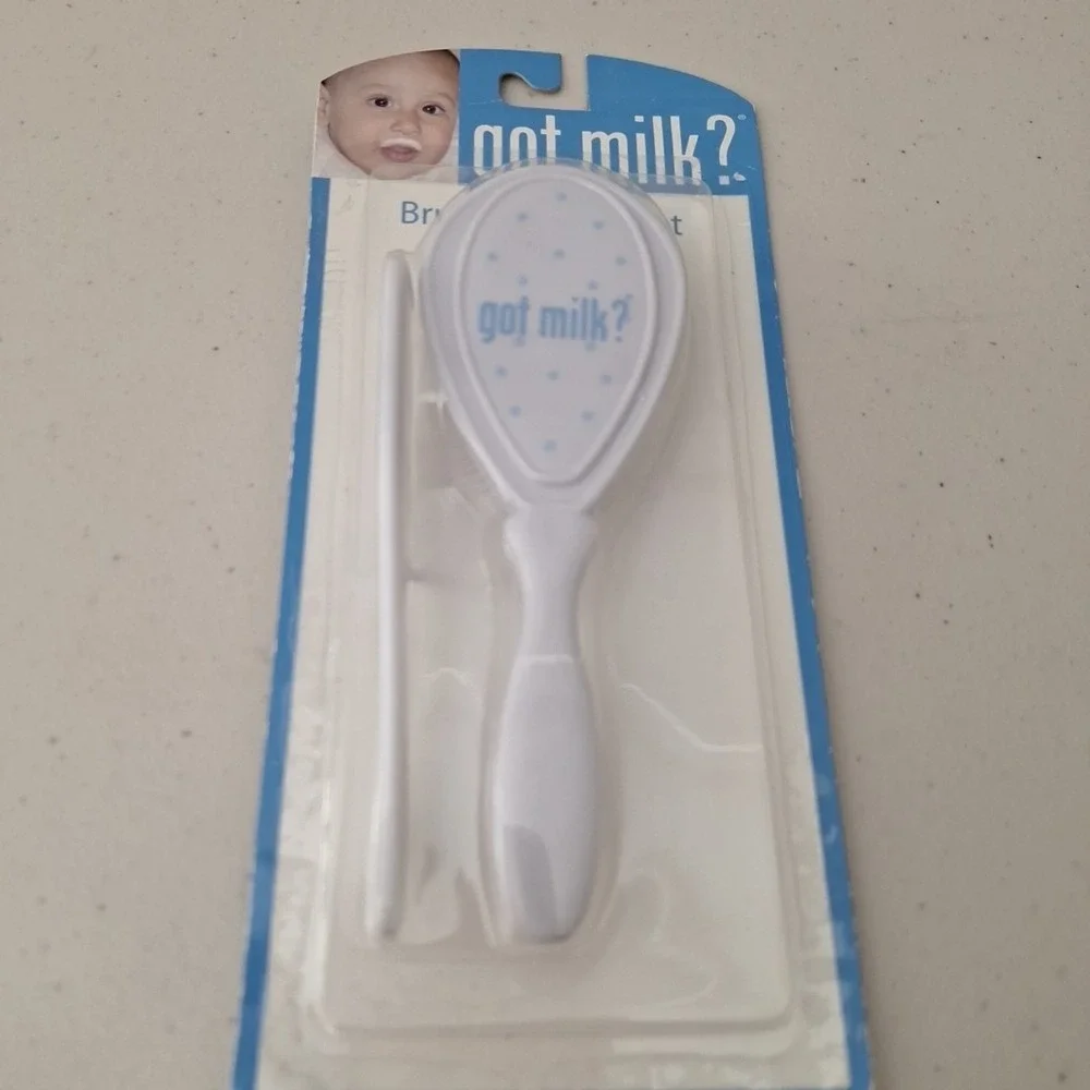 Vintage 'Got Milk?' Cutie Pie Baby Soft Brush and Comb Set in Box New Old Stock